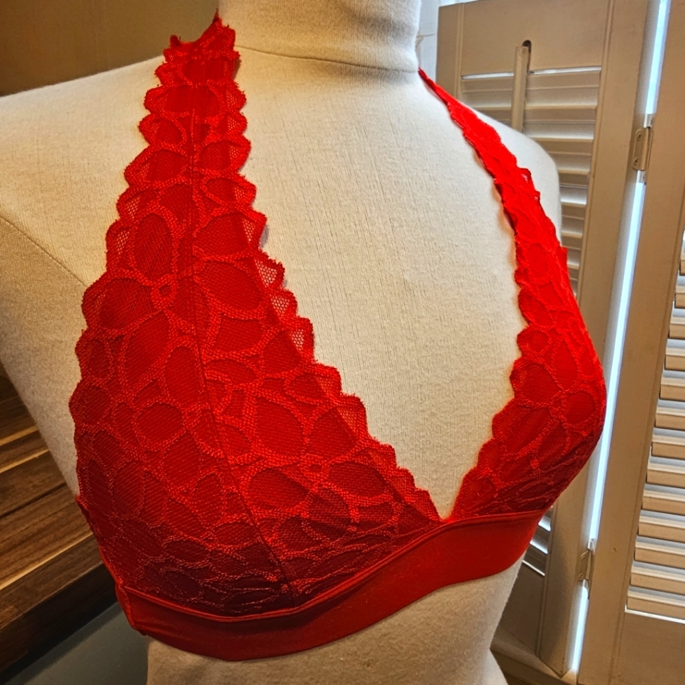 Bright red lace halter bralette xs Victoria's Secret PINK